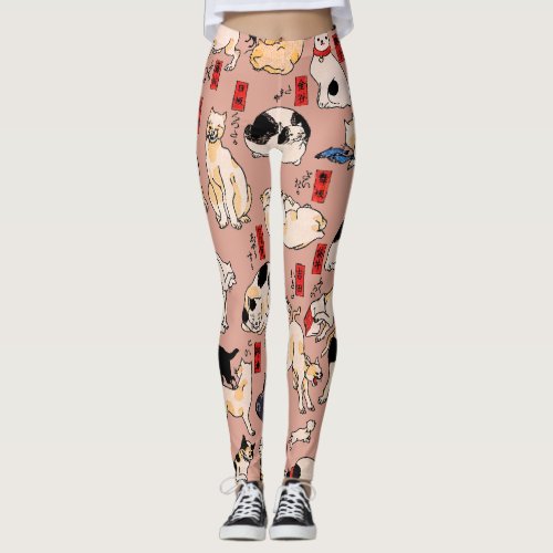 Japanese Cats Ukiyo_e Art Funny Leggings