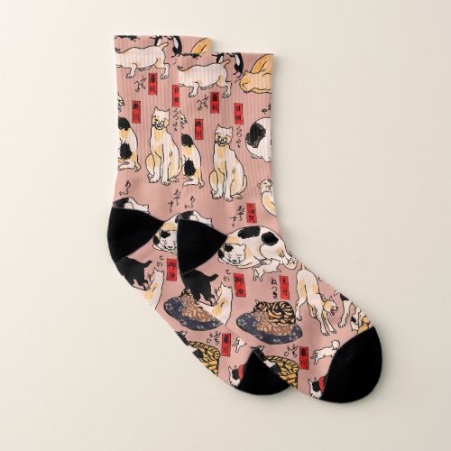 Japanese Cats Ukiyo_e Art Funny Socks