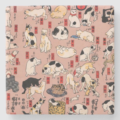 Japanese Cats Ukiyo_e Art Funny Stone Coaster