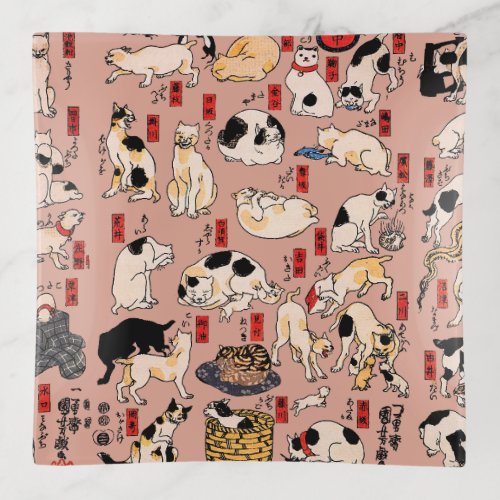 Japanese Cats Ukiyo_e Art Funny Trinket Tray