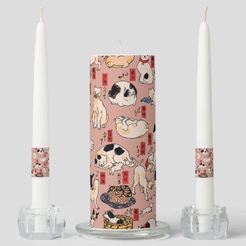 Japanese Cats Ukiyo_e Art Funny Unity Candle Set