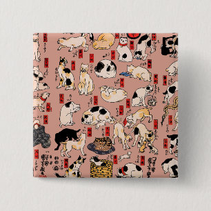 Japanese Cats Ukiyo-e Funny Button