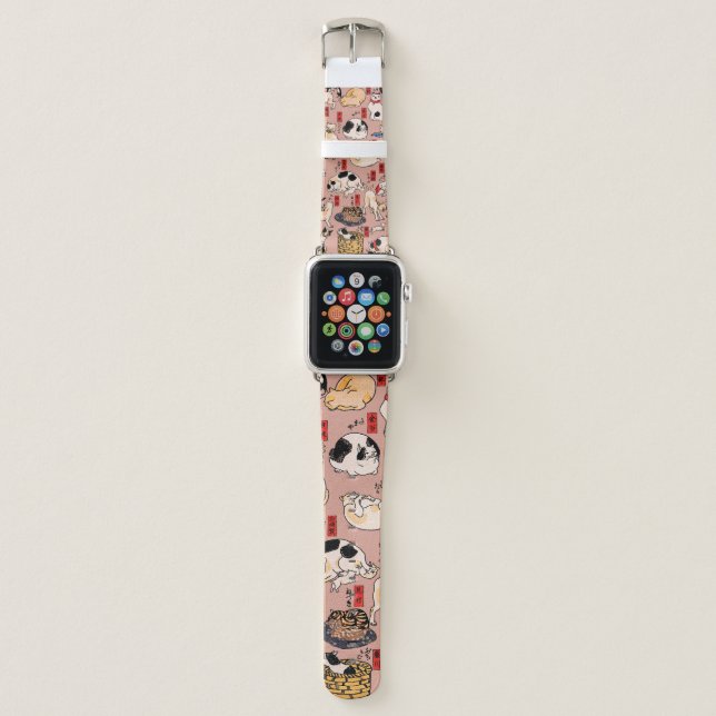 japanese cats Ukiyo-e Funny kitty Apple Watch Band (Front)