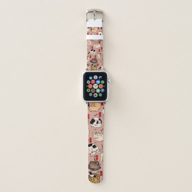 japanese cats Ukiyo-e Funny kitty Apple Watch Band (Front)