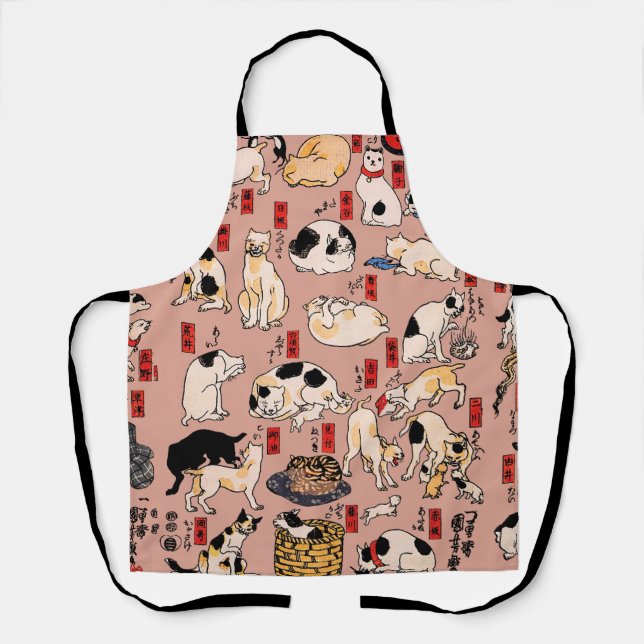 japanese cats Ukiyo-e Funny kitty Apron (Front)