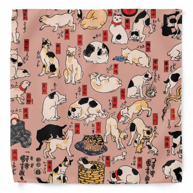 japanese cats Ukiyo-e Funny kitty Bandana (Front)