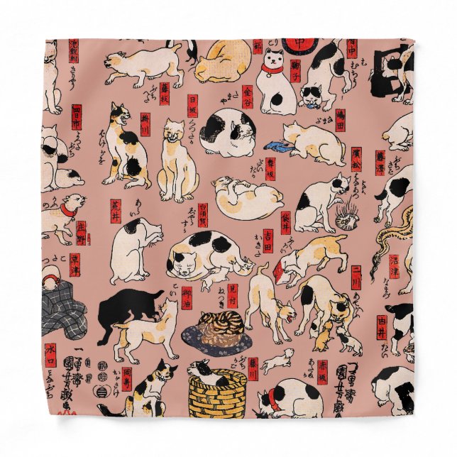 japanese cats Ukiyo-e Funny kitty Bandana (Front)