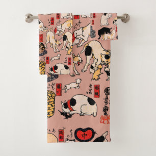 japanese cats Ukiyo-e Funny kitty Bath Towel Set