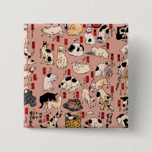 japanese cats Ukiyo-e Funny kitty Button