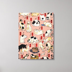 japanese cats Ukiyo-e Funny kitty Canvas Print