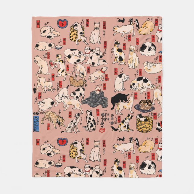 japanese cats Ukiyo-e Funny kitty Fleece Blanket (Front)