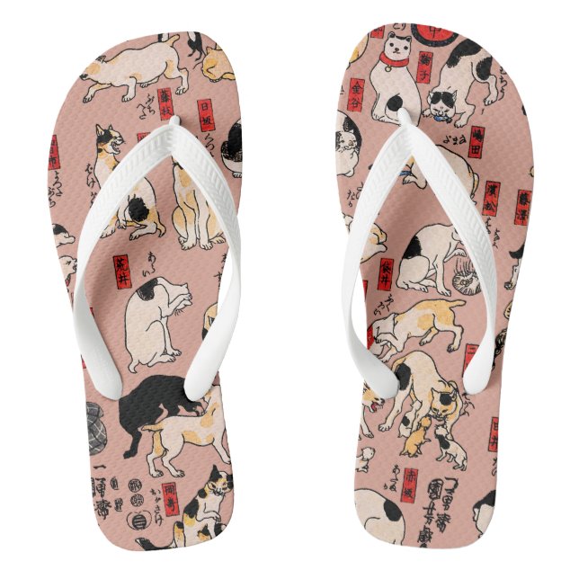 japanese cats Ukiyo-e Funny kitty Flip Flops (Footbed)