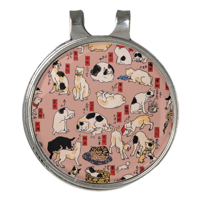 japanese cats Ukiyo-e Funny kitty Golf Hat Clip (Front)