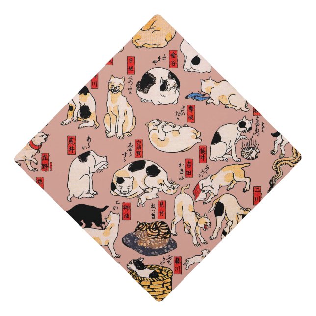 japanese cats Ukiyo-e Funny kitty Graduation Cap Topper (Front)
