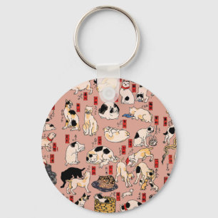 japanese cats Ukiyo-e Funny kitty Keychain
