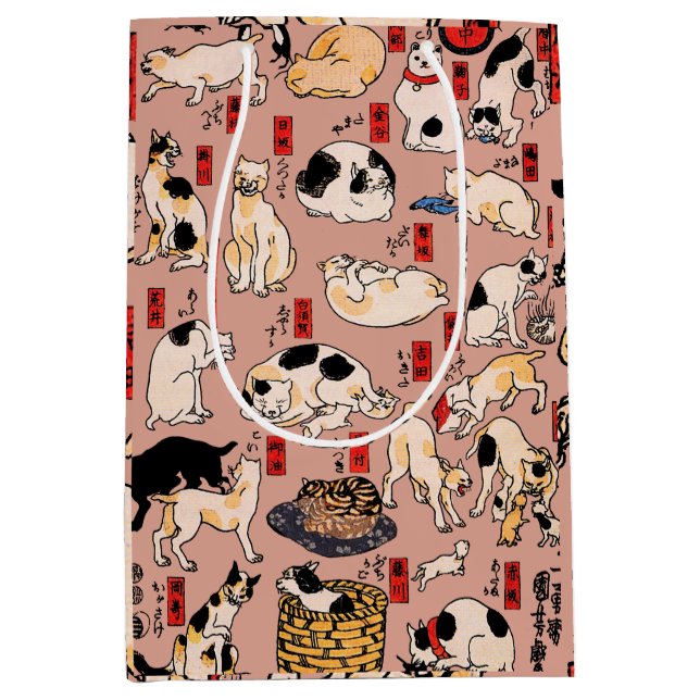 japanese cats Ukiyo-e Funny kitty Medium Gift Bag (Front)