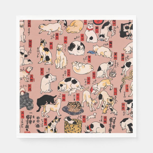 japanese cats Ukiyo-e Funny kitty Napkins (Front)
