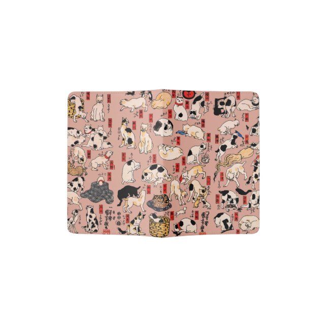 japanese cats Ukiyo-e Funny kitty Passport Holder (Opened)