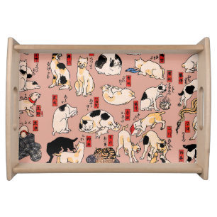 japanese cats Ukiyo-e Funny kitty Serving Tray