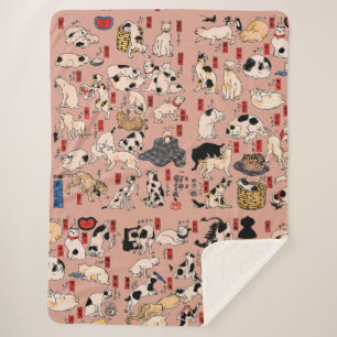 japanese cats Ukiyo-e Funny kitty Sherpa Blanket