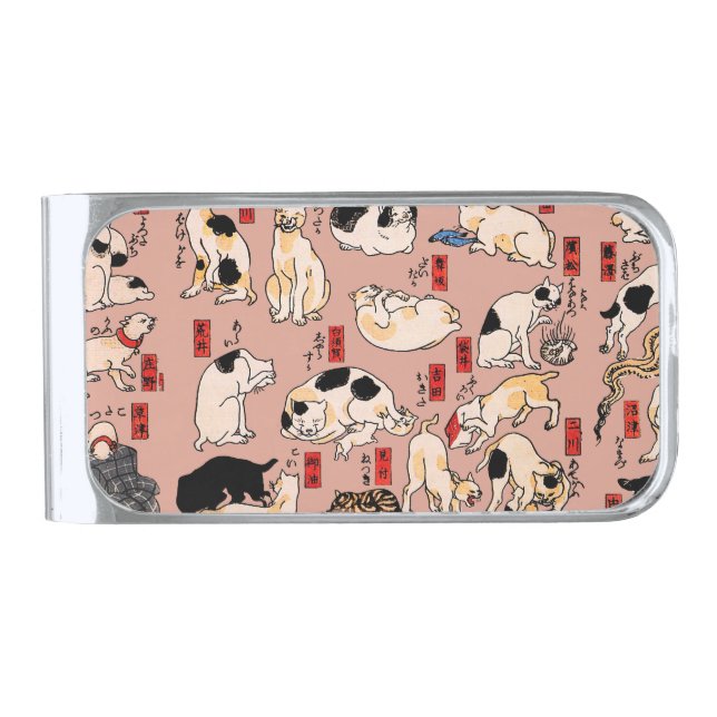 japanese cats Ukiyo-e Funny kitty Silver Finish Money Clip (Front)