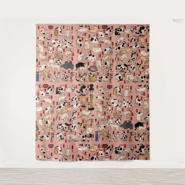 japanese cats Ukiyo-e Funny kitty Tapestry (Front)