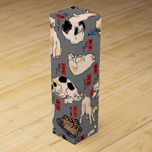 japanese cats Ukiyo-e Funny kitty Wine Box (Front)