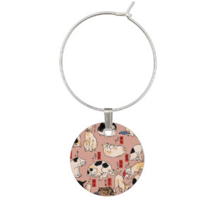 japanese cats Ukiyo-e Funny kitty Wine Charm