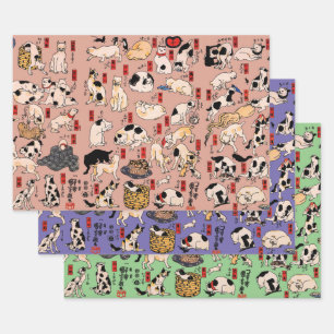 japanese cats Ukiyo-e Funny kitty Wrapping Paper Sheets
