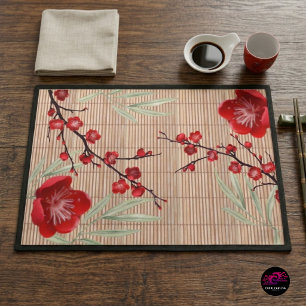 Japanese Cherry Blossom Bamboo Pattern Cloth Placemat