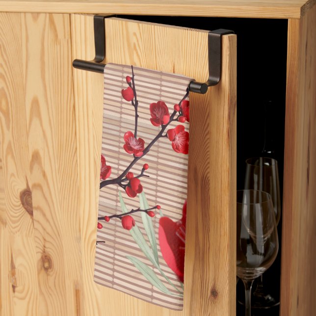 Japanese Cherry Blossom Bamboo Pattern Kitchen Towel (Thirds Fold)