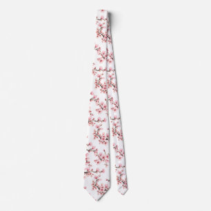 Japanese Cherry Blossom Blush Pink Blue groomsmen Neck Tie