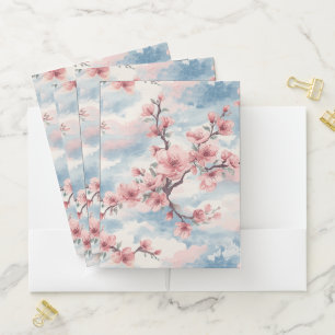Japanese Cherry Blossom Blush Pink Blue Pocket Folder