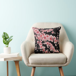 Japanese Cherry Blossom Blush Pink white Throw Pillow