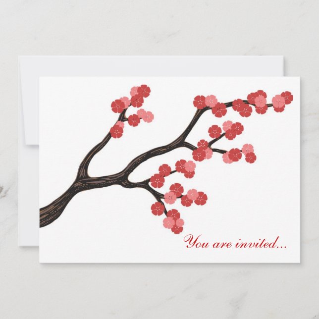 Japanese Cherry Blossom branch design in pink. Invitation (Front)