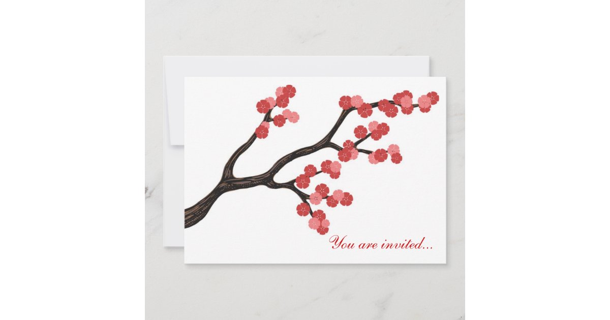 Japanese Cherry Blossom branch design in pink. Invitation | Zazzle
