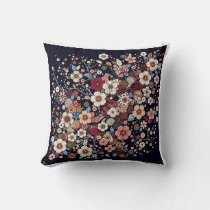 Japanese cherry blossom branches pattern throw pillow