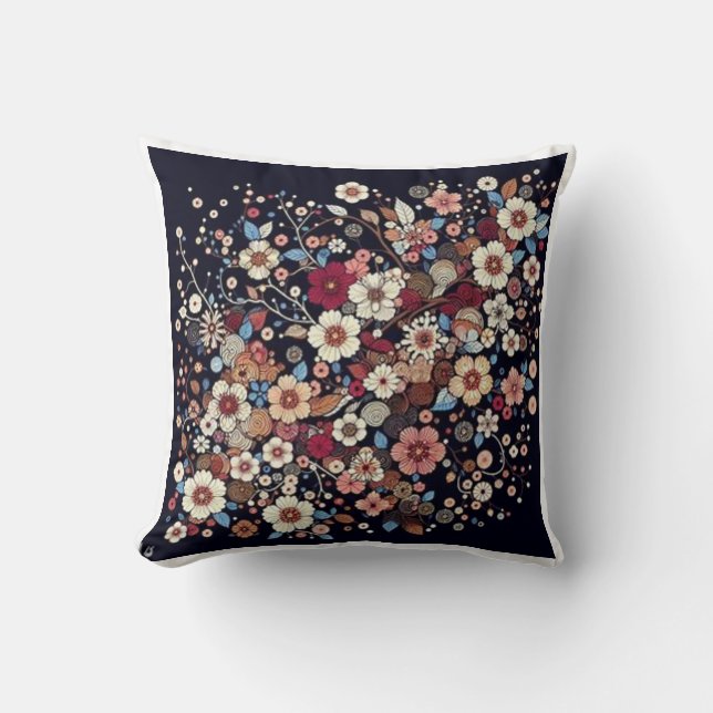 Japanese cherry blossom branches pattern throw pillow (Front)