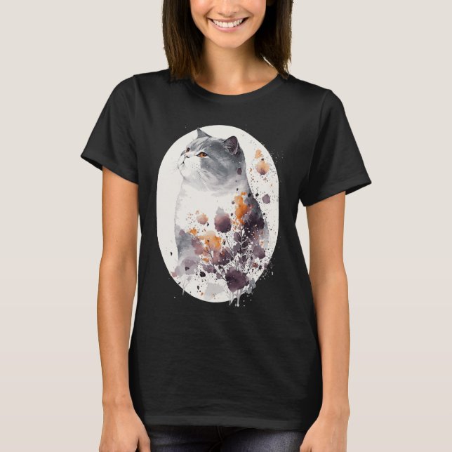 Japanese Cherry Blossom British Shorthair Cat Saku T-Shirt (Front)