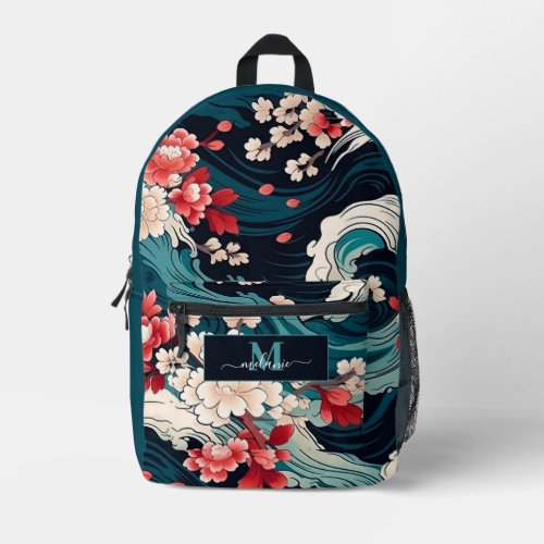 Japanese Cherry Blossom Custom Monogram Name Printed Backpack