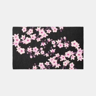 Japanese Cherry Blossom Dark Botanical Area Rug