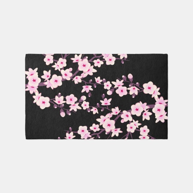 Japanese Cherry Blossom Dark Botanical Area Rug (Front)