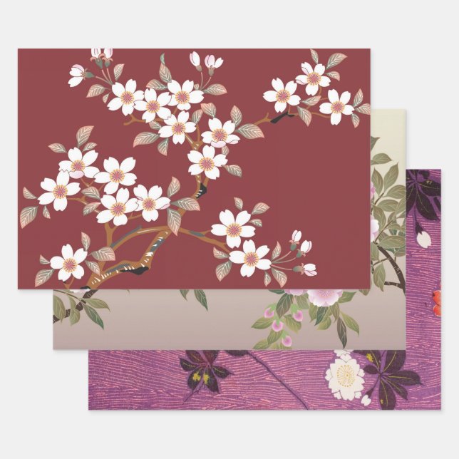 Japanese Cherry Blossom Design Wrapping Paper Sheets (Set)