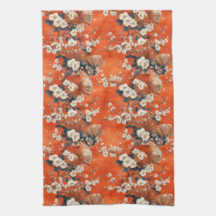 Japanese Cherry Blossom Fan Pattern (1) Kitchen Towel