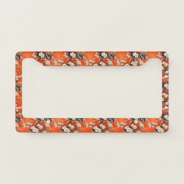 Japanese Cherry Blossom Fan Pattern (1) License Plate Frame (Front)
