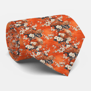Japanese Cherry Blossom Fan Pattern (1) Neck Tie