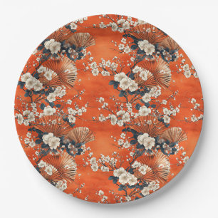 Japanese Cherry Blossom Fan Pattern (1) Paper Plates