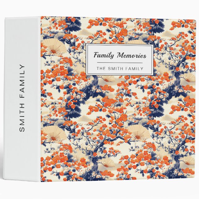 Japanese Cherry Blossom Fan Pattern (2) 3 Ring Binder (Front/Spine)