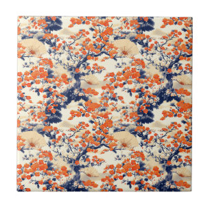 Japanese Cherry Blossom Fan Pattern (2) Ceramic Tile