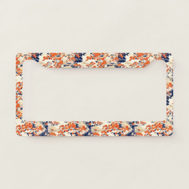 Japanese Cherry Blossom Fan Pattern (2) License Plate Frame (Front)